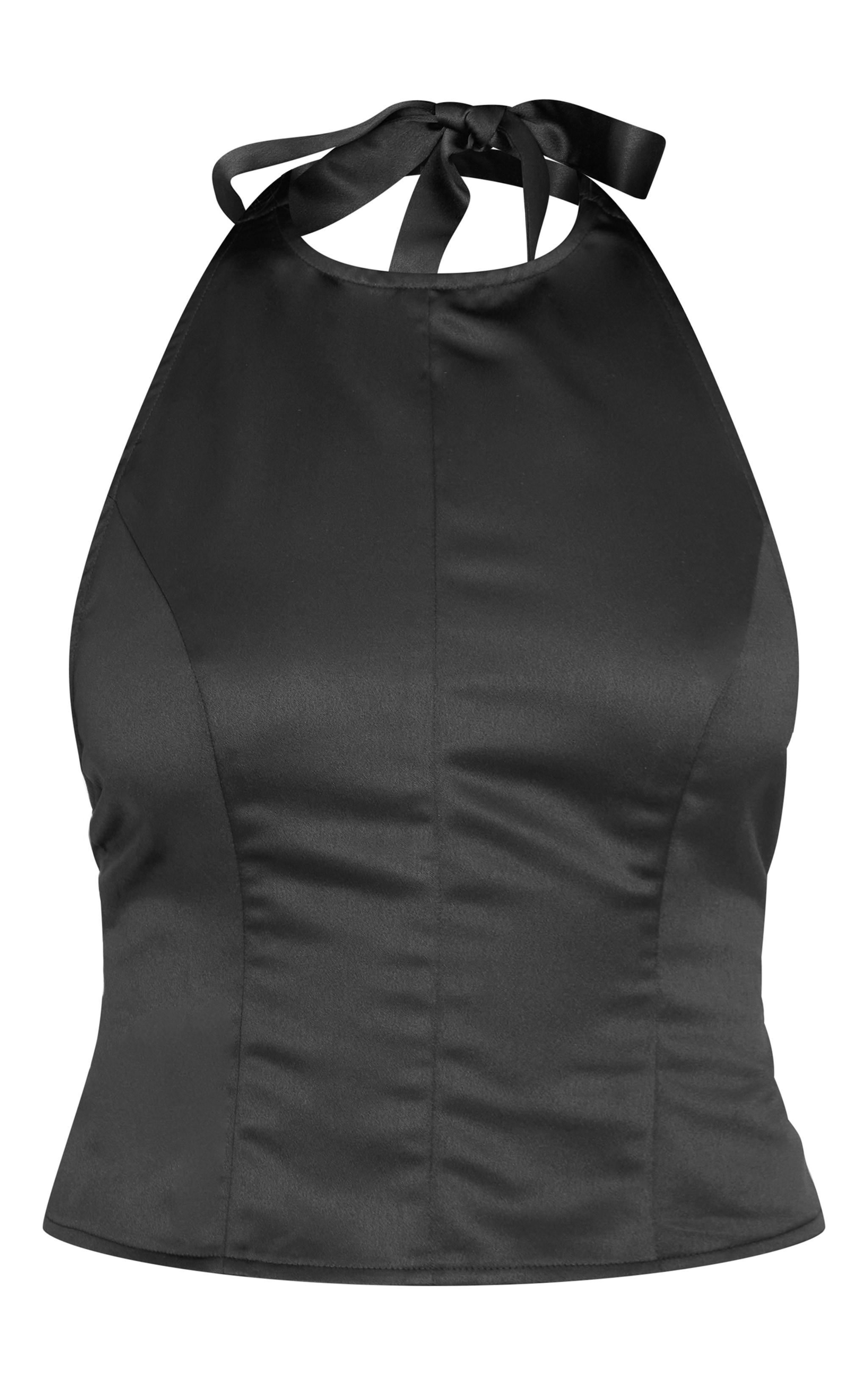 Black Satin Low Back Halteneck Long Top Product Image