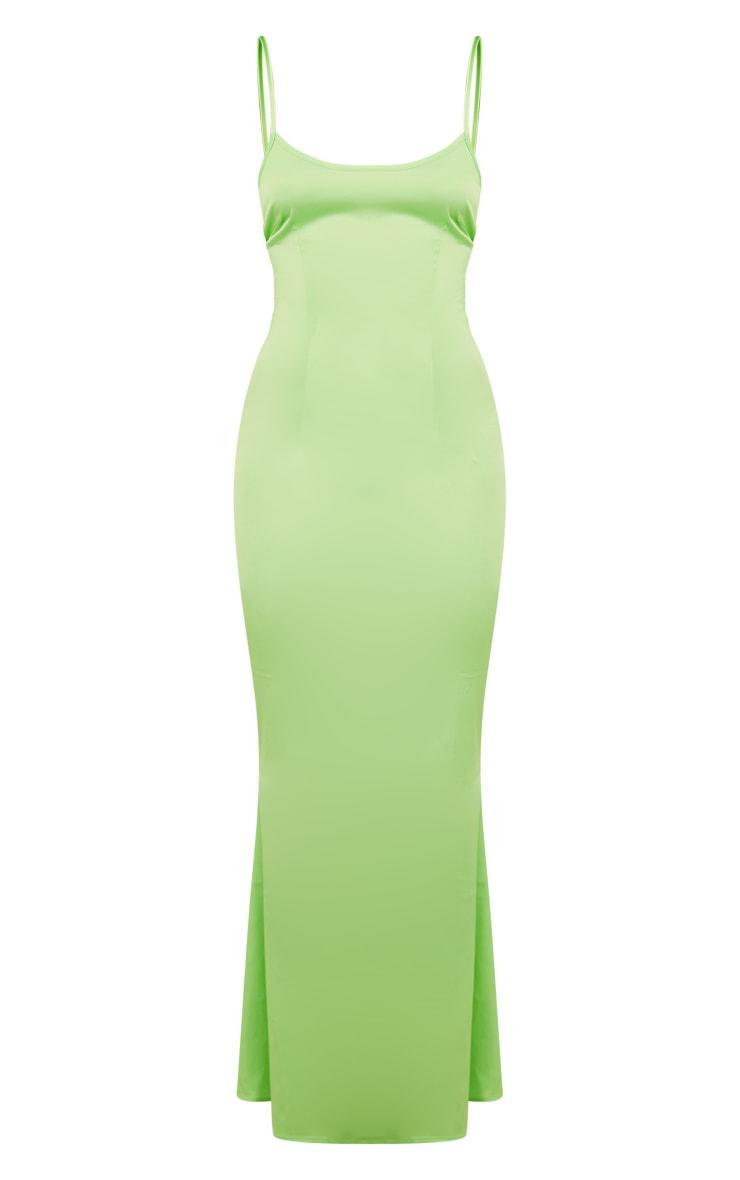 Bright Green Satin Backless Ruched Maxi Dress Product Image