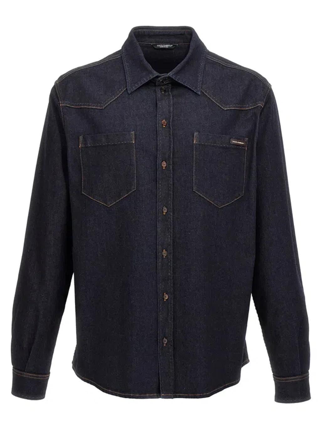 Denim Shirt Collar Button-down In Multicolor Product Image