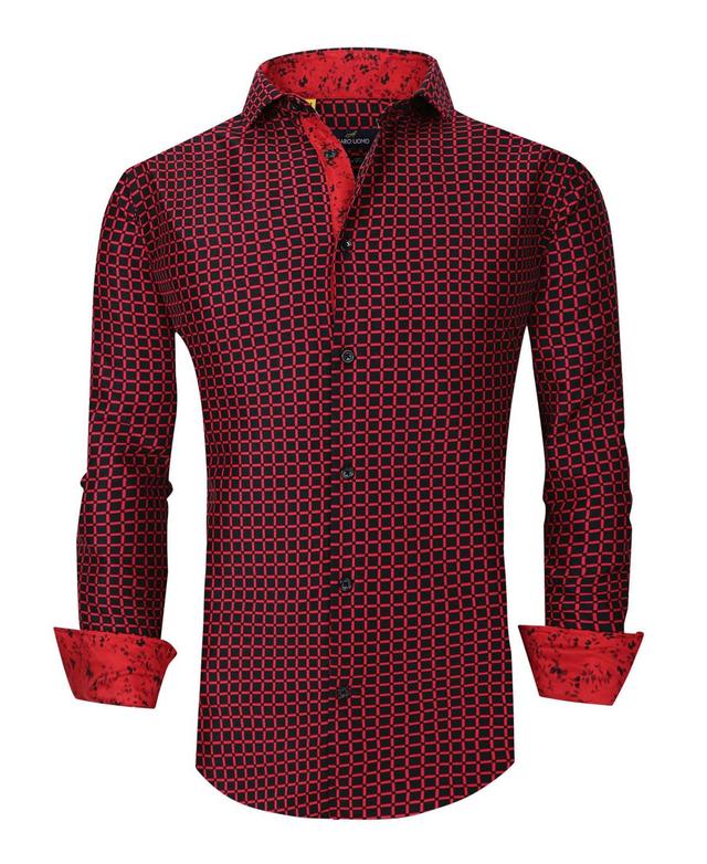 Azaro Uomo Mens Checked Slim Fit Dress Shirt - Burgundy Product Image