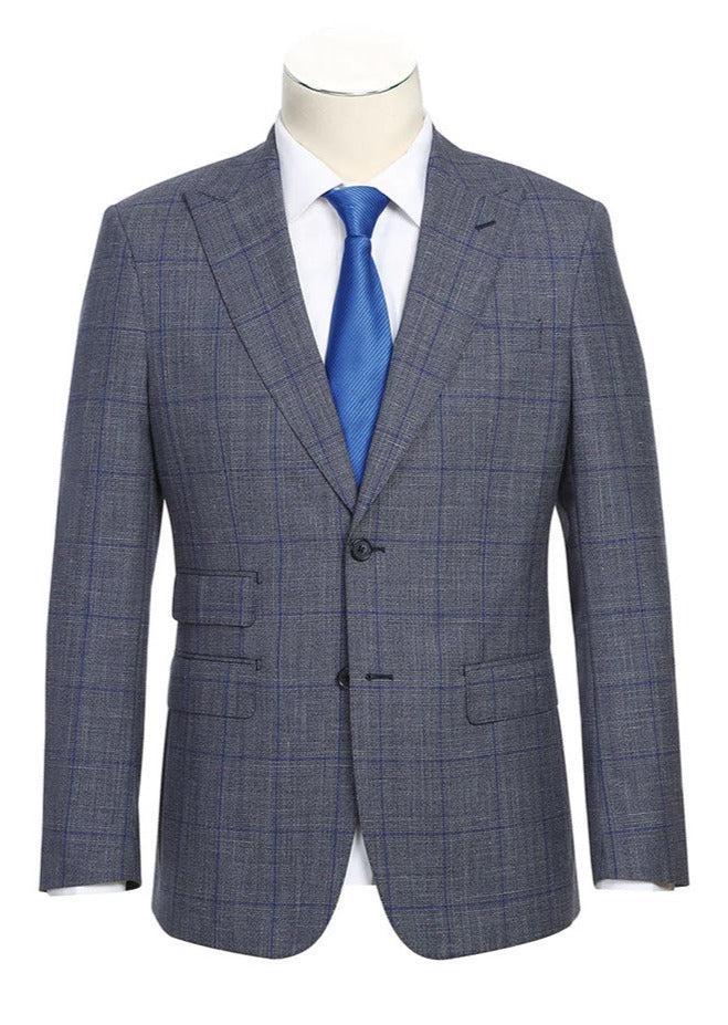 English Laundry 2-Piece Gray with Blue Windowpane Suit Wool Blend Product Image