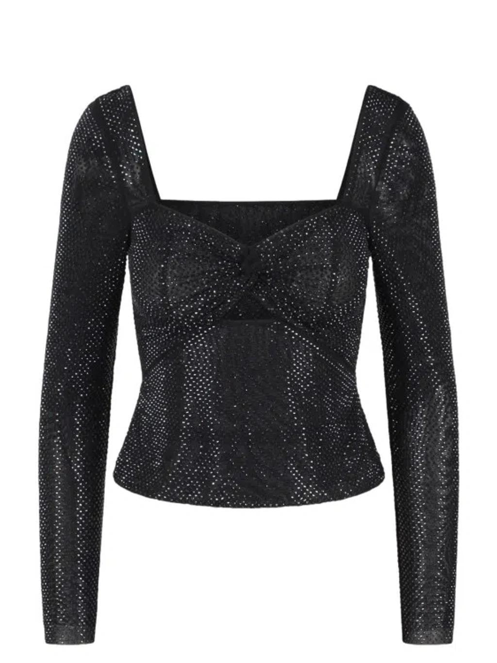 Rhinestone Sweetheart Mesh Top In Black Product Image