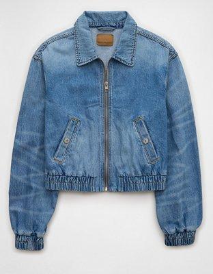 AE Cropped Zip-Up Denim Bomber Product Image