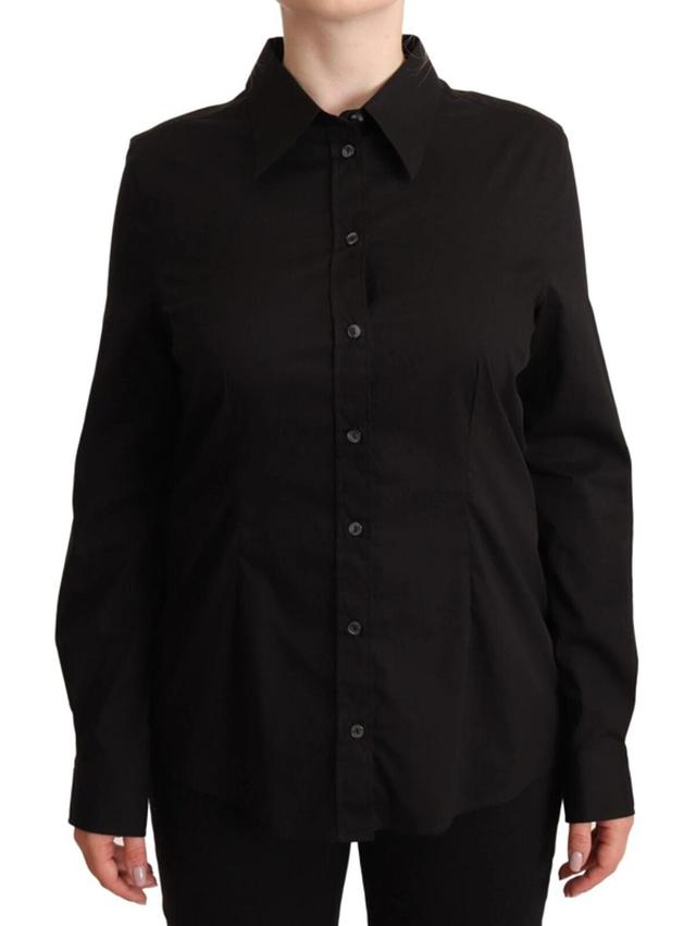 DOLCE & GABBANA Black Cotton Collared Long Sleeves Shirt Top Product Image