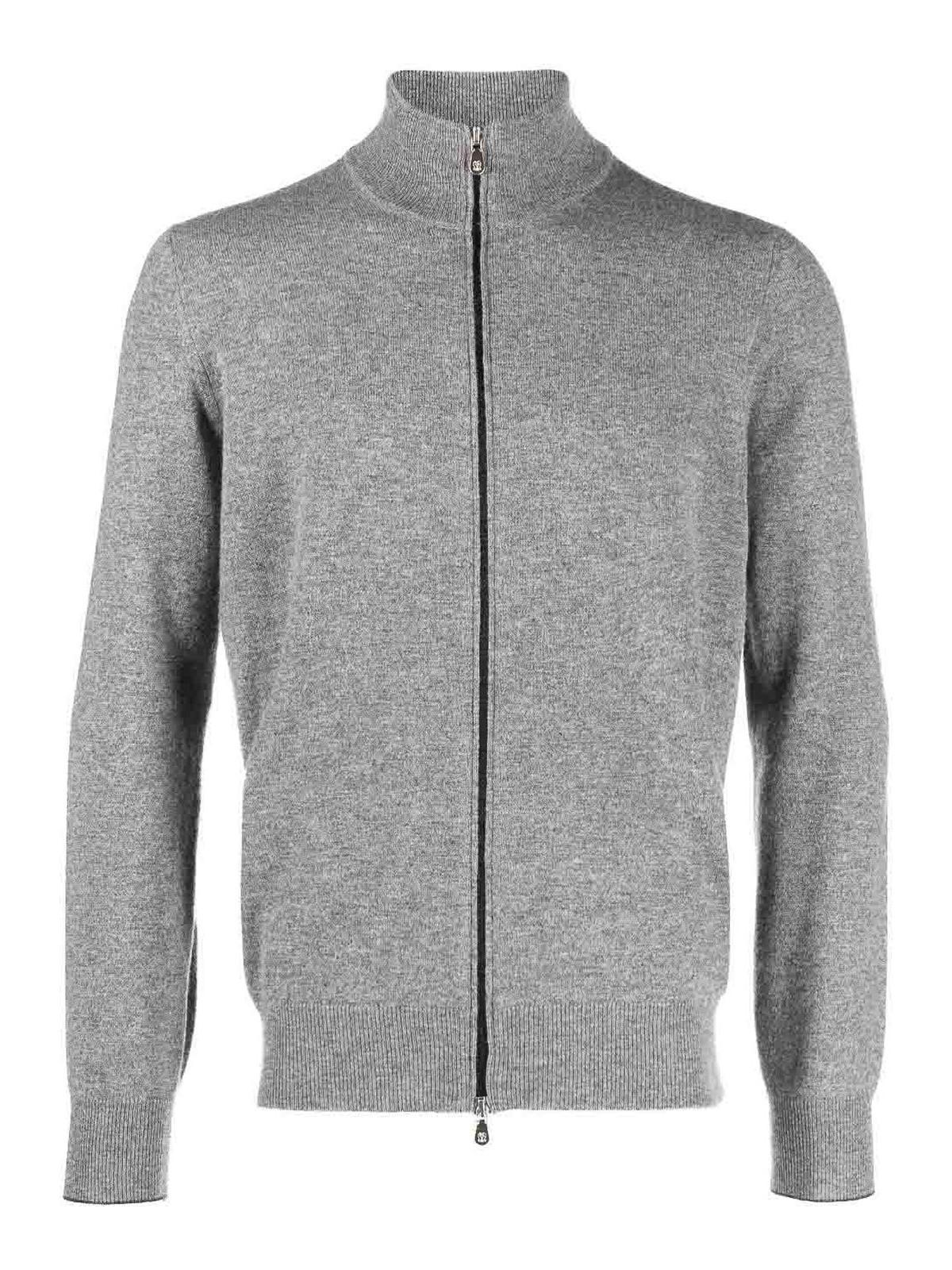 Cashmere Zipped Cardigan In Grey Product Image