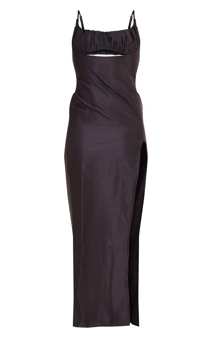  Tall Black Ruched Front Satin Midaxi Dress Product Image