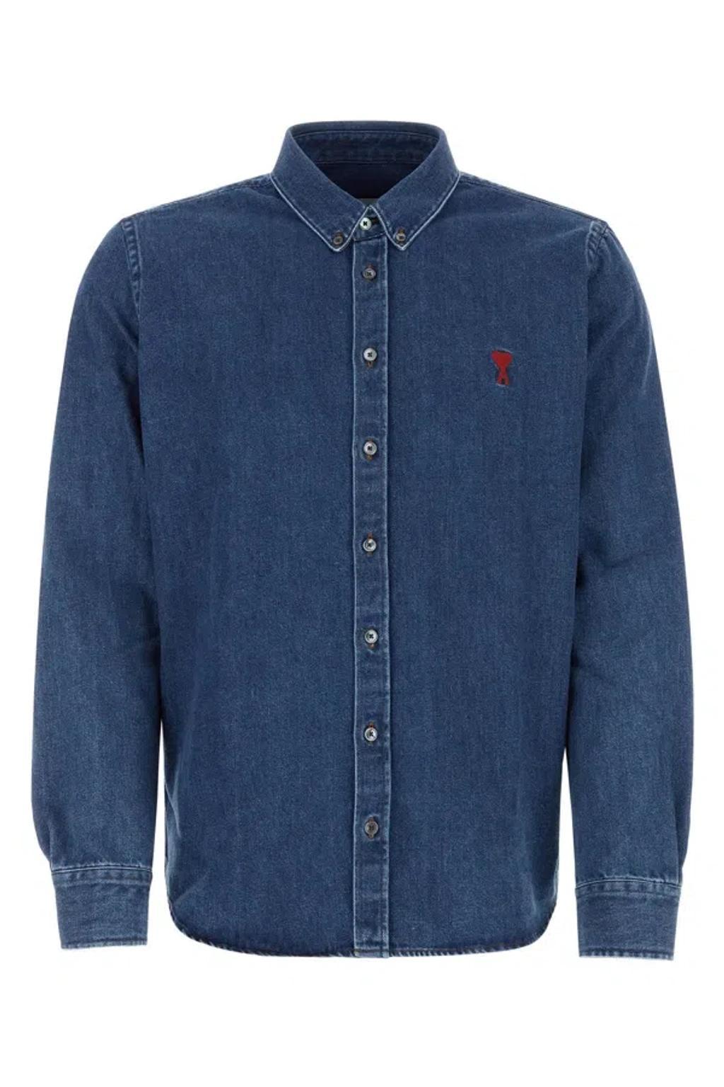 AMI ALEXANDRE MATTIUSSI Adc Button Down Denim Shirt In Blue Product Image