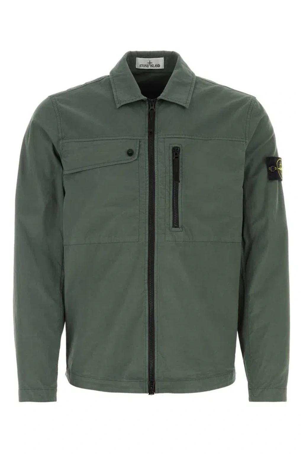 STONE ISLAND Stretch Zip Up Shirt Jacket In White Product Image