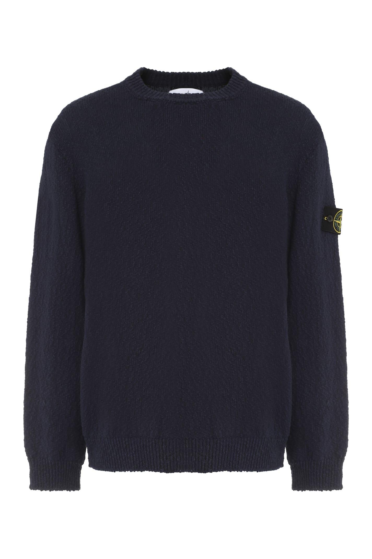 Cotton-nylon Blend Crew-neck Sweater In Blue Product Image