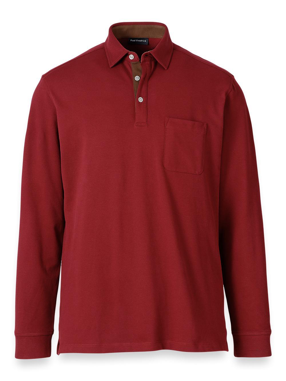 Cotton/Spandex Pique Three Button Polo - Burgundy Product Image