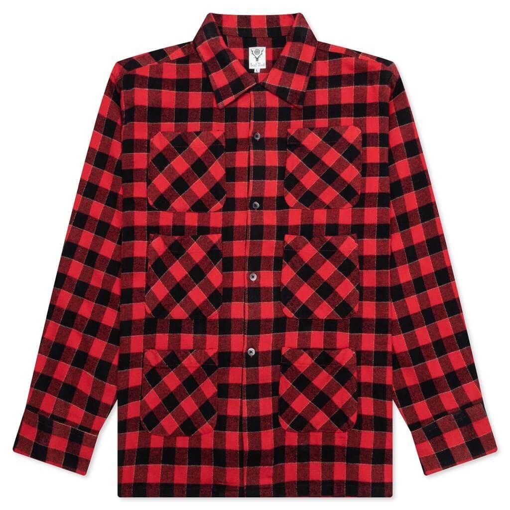 6 Pocket Flannel Shirt - Red/Black Male Product Image