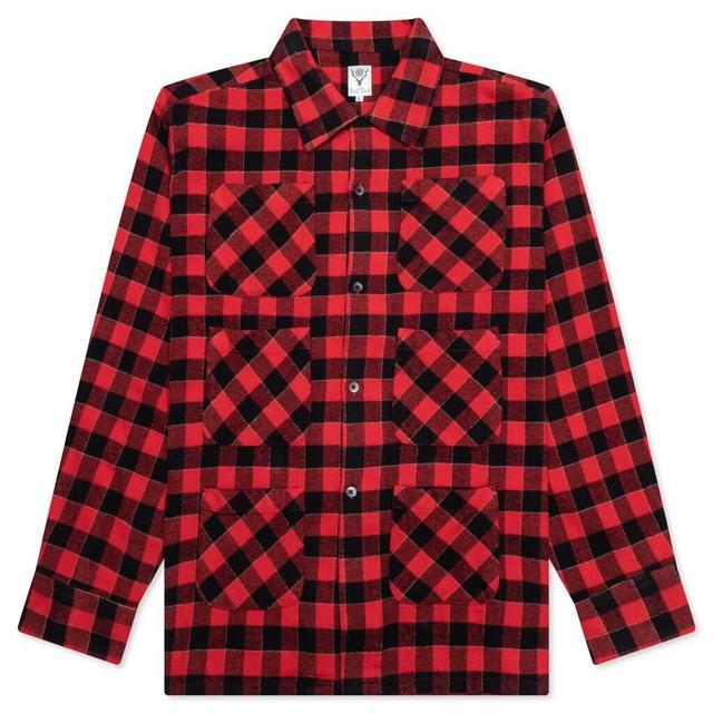 6 Pocket Flannel Shirt - Red/Black Male Product Image