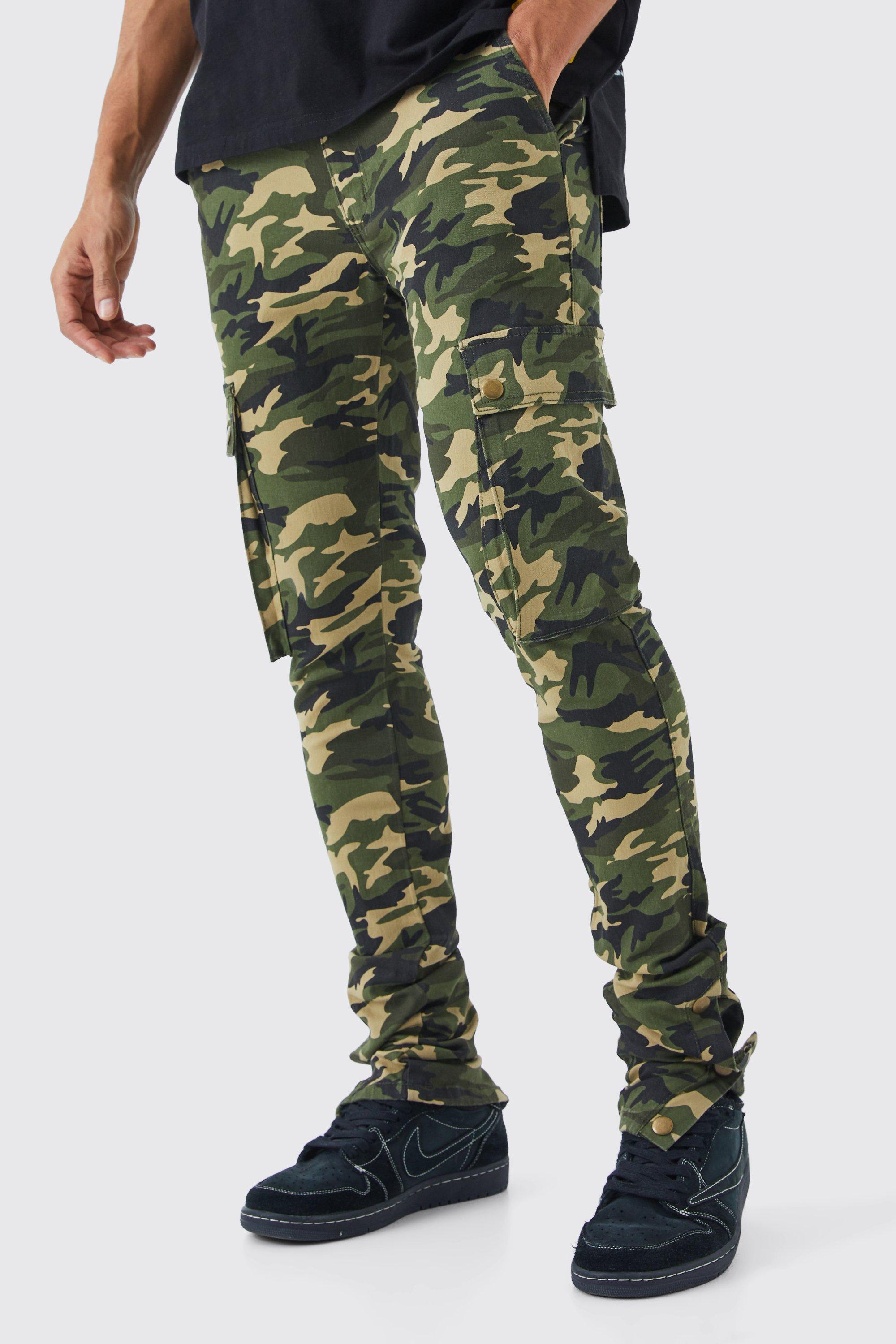 Skinny Stacked Popper Hem Camo Cargo Pants | boohooMAN USA Product Image