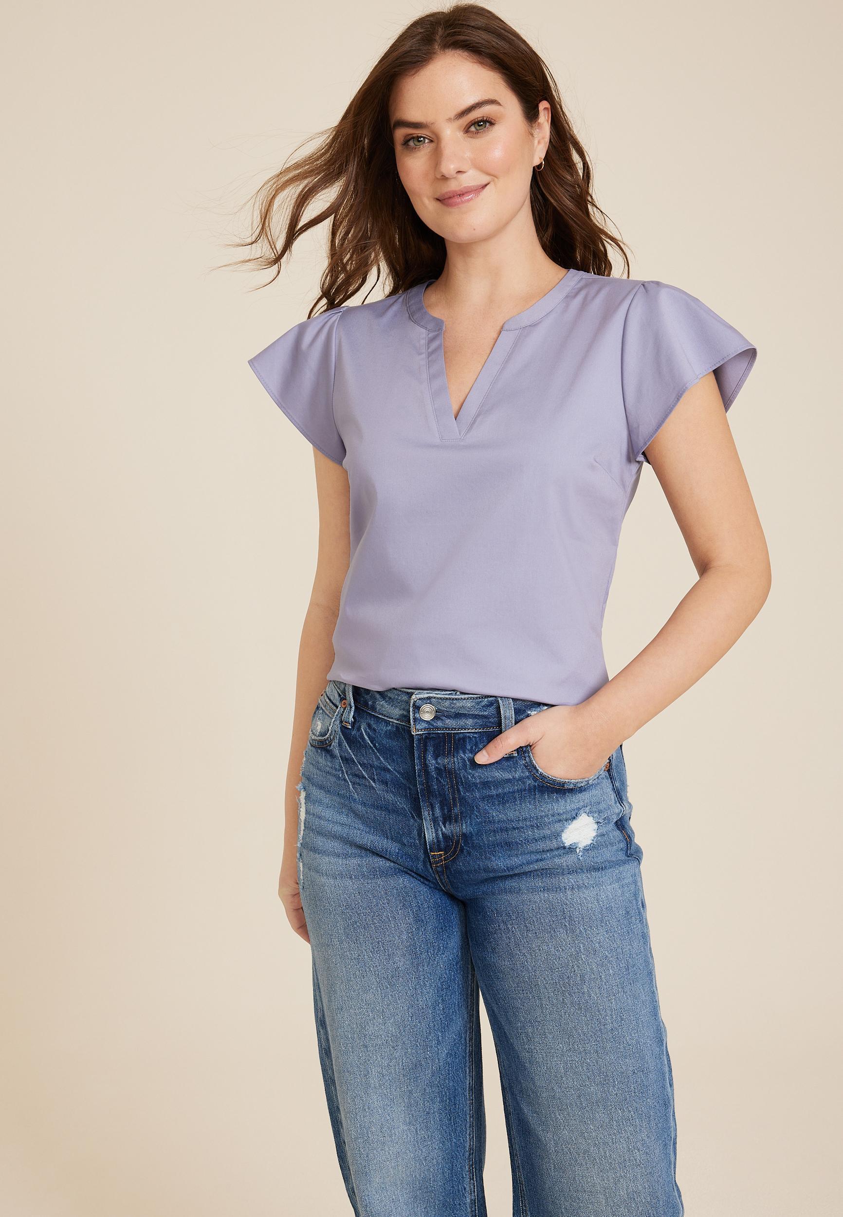 Atwood Poplin Flutter Sleeve Blouse Product Image