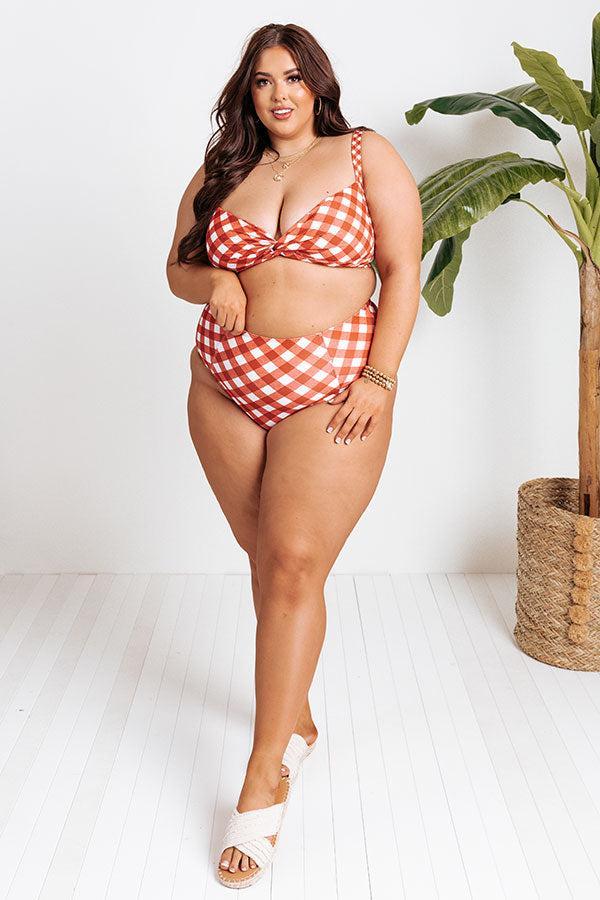 Tanning In Tulum High Waist Gingham Bikini Bottom in Aurora Red Product Image