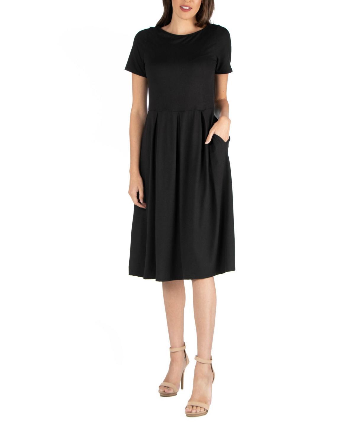 24seven Comfort Apparel Womens Midi Dress with Short Sleeves and Pocket Detail Product Image