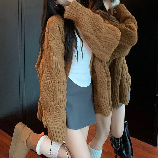 V-Neck Plain Button-Up Oversized Cardigan Product Image