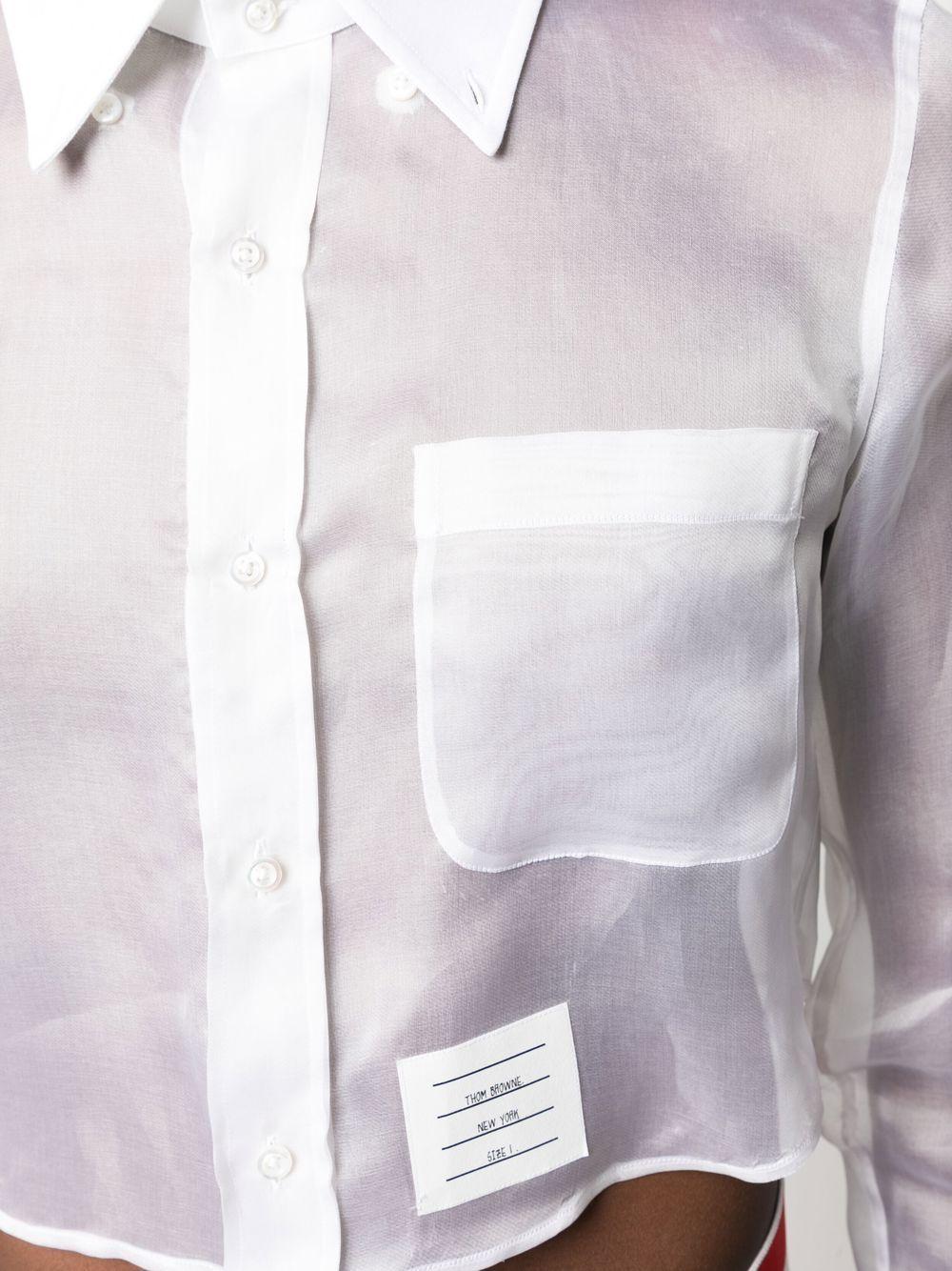 THOM BROWNE Cropped Silk Shirt In White Product Image