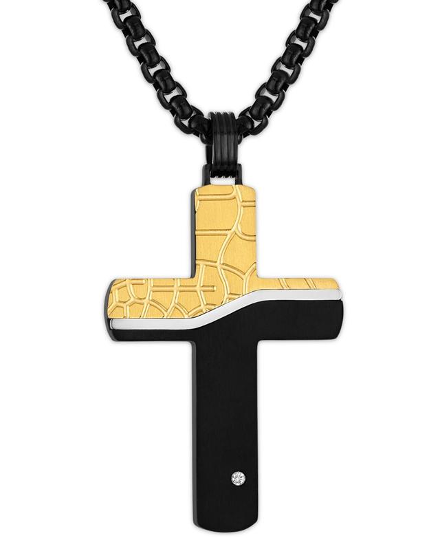 Esquire Mens Jewelry Diamond Accent Two-Tone Cross 22 Pendant Necklace in Black- & Gold-Tone Ion-Plated Stainless Steel, Created for Macys Product Image