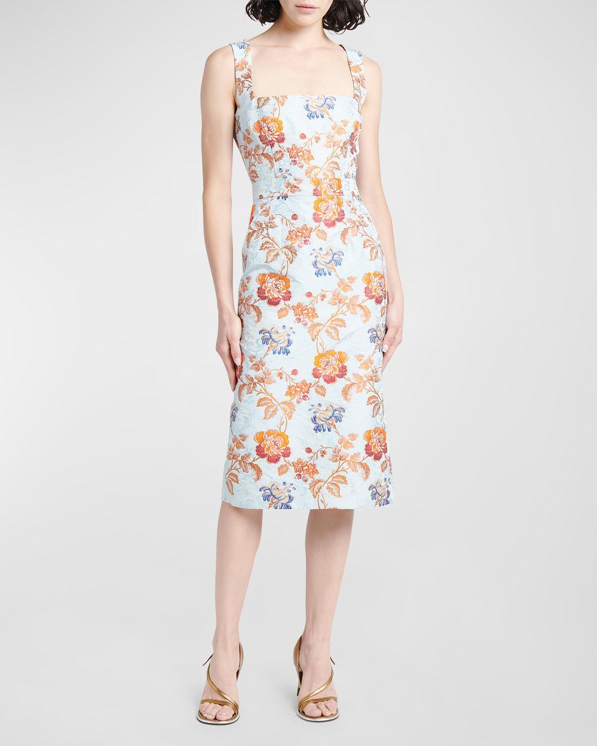 Floral Brocade Sleeveless Midi Sheath Dress Product Image