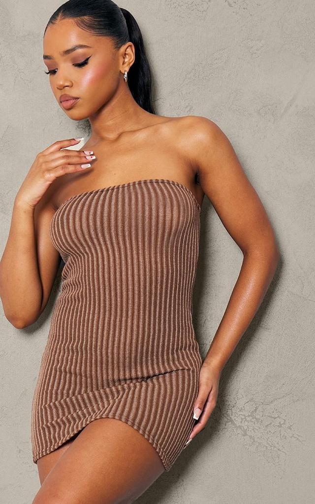 Brown Contrast Ribbed Bandeau Mini Dress Product Image