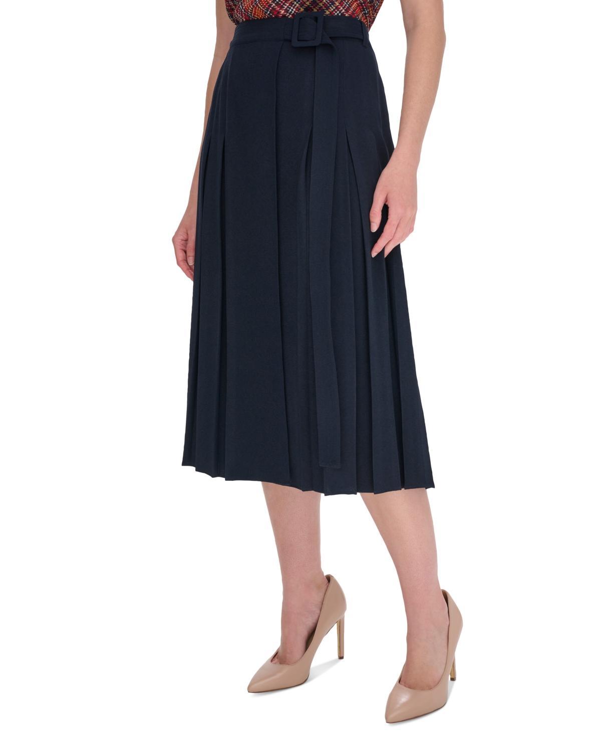 Tommy Hilfiger Womens Belted Midi Pleat Skirt Product Image