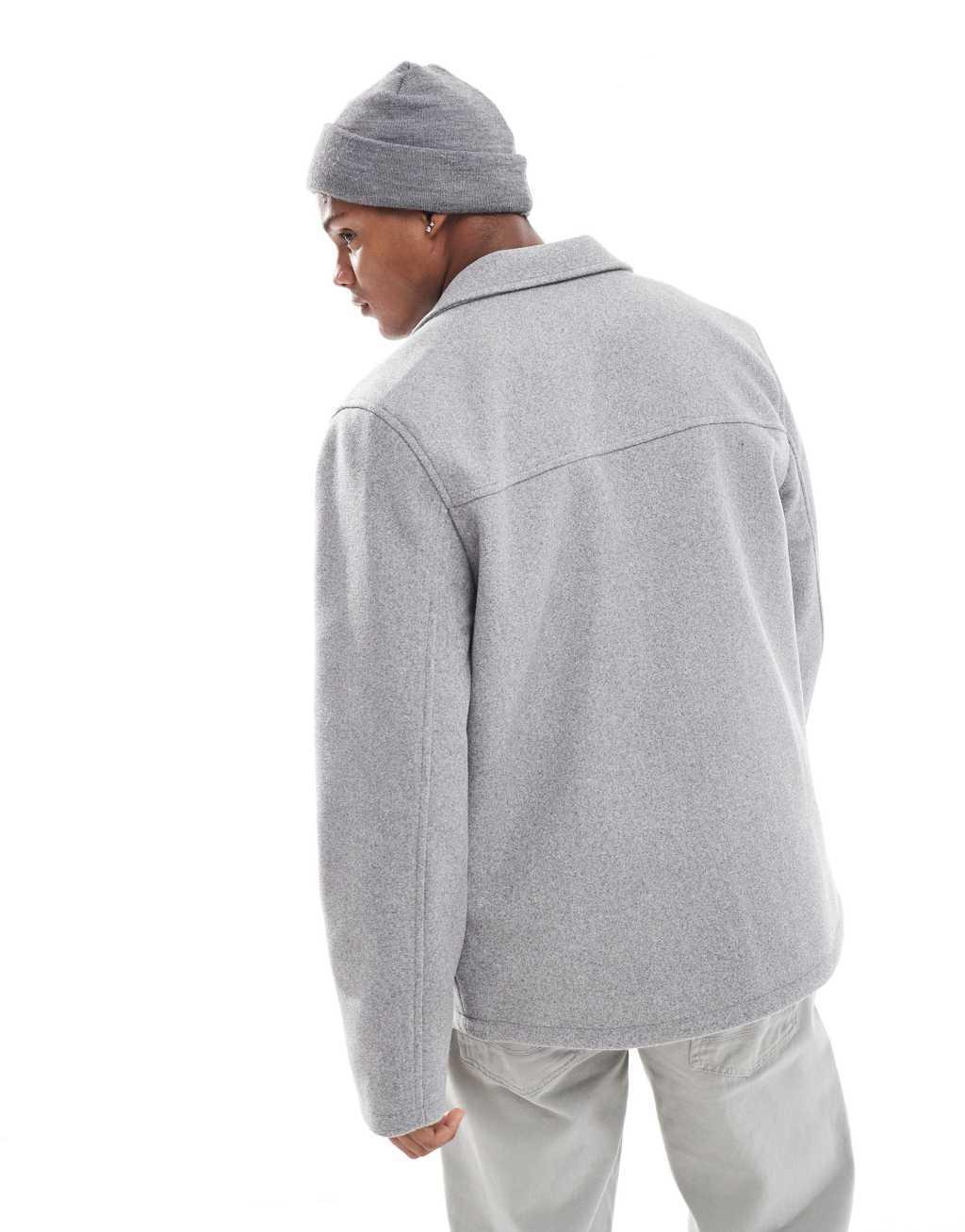 ASOS DESIGN wool look shacket in gray Product Image