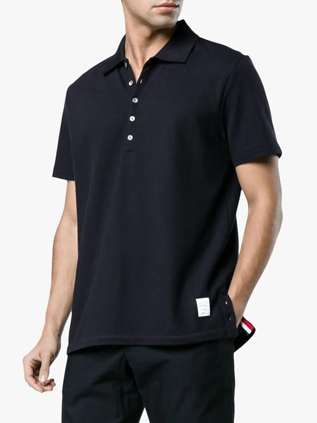 Logo-patch Short-sleeve Polo Shirt In Navy Product Image