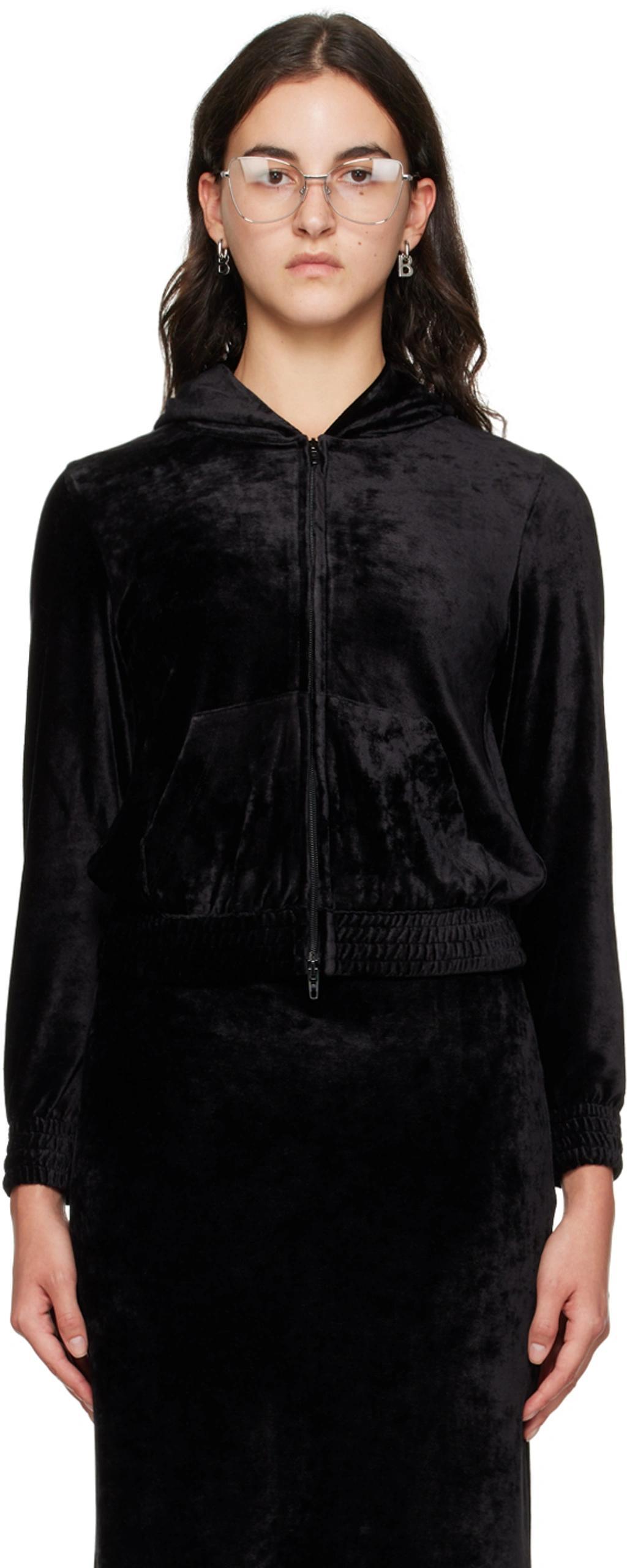 BALENCIAGA Bb Paris Embellished Velour Hoodie In Black Product Image