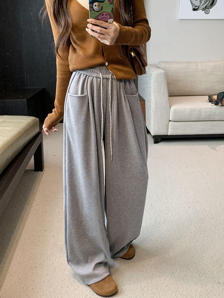 High Waist Plain Wide Leg Pants Product Image