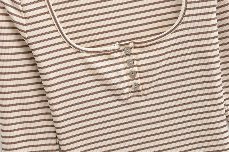 Long Sleeve Henley Striped T-Shirt Product Image