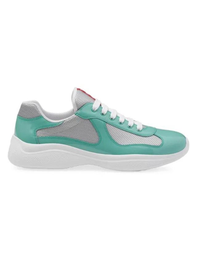 PRADA Men's America's Cup Patent Leather Patchwork Sneakers In Green Product Image