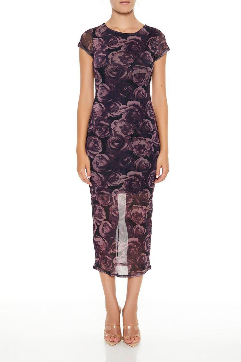 Rose Print Bodycon Midi Dress | Forever 21 Product Image