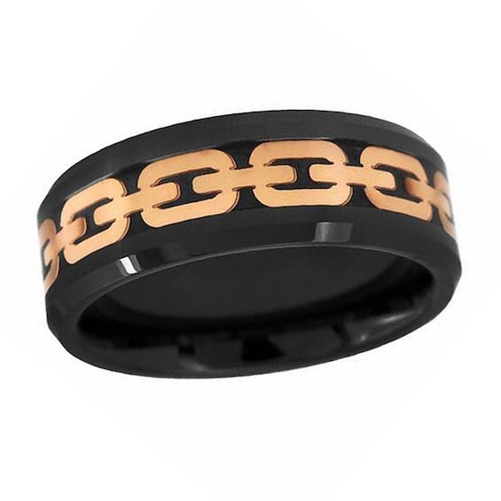 Men's 8.0mm Chain Link Design Wedding Band in Two-Tone Ceramic Product Image