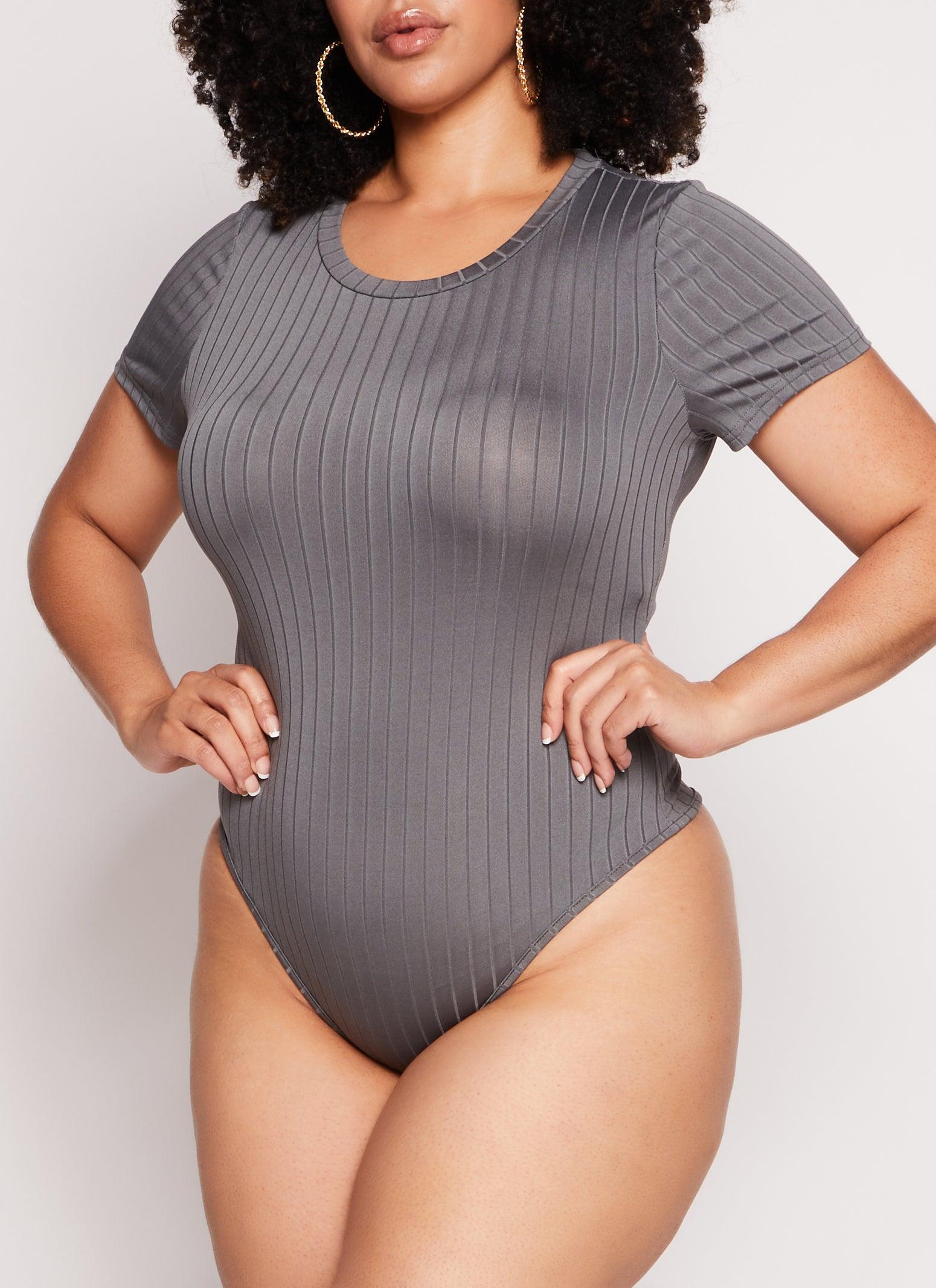 Womens Plus Size Daisy Ribbed Knit Bodysuit Product Image