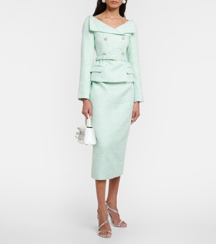 Double-breasted Tweed Midi Dress In Green Product Image