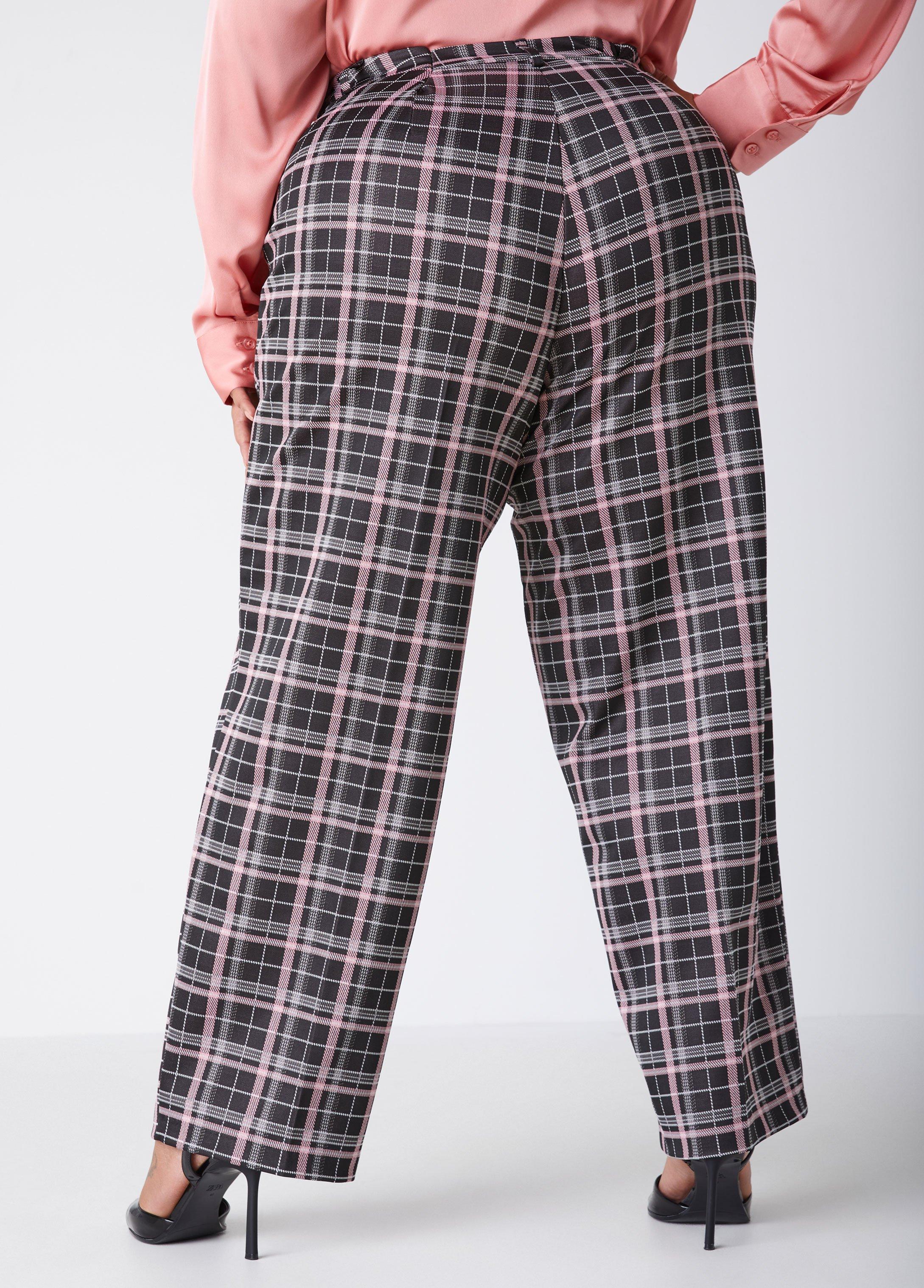 Plaid Knit Straight Leg Trousers Product Image