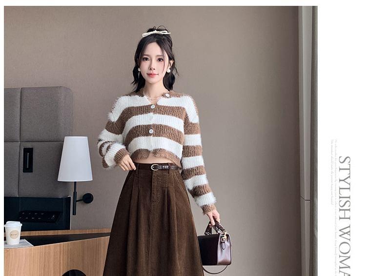 High Rise Plain Corduroy Maxi A-Line Skirt Product Image