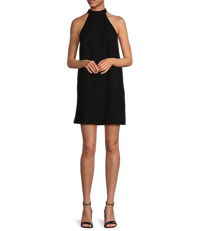 Trina Turk Tapa Crepe Knit Halter Neck Sleeveless Bow Shift Dress Product Image