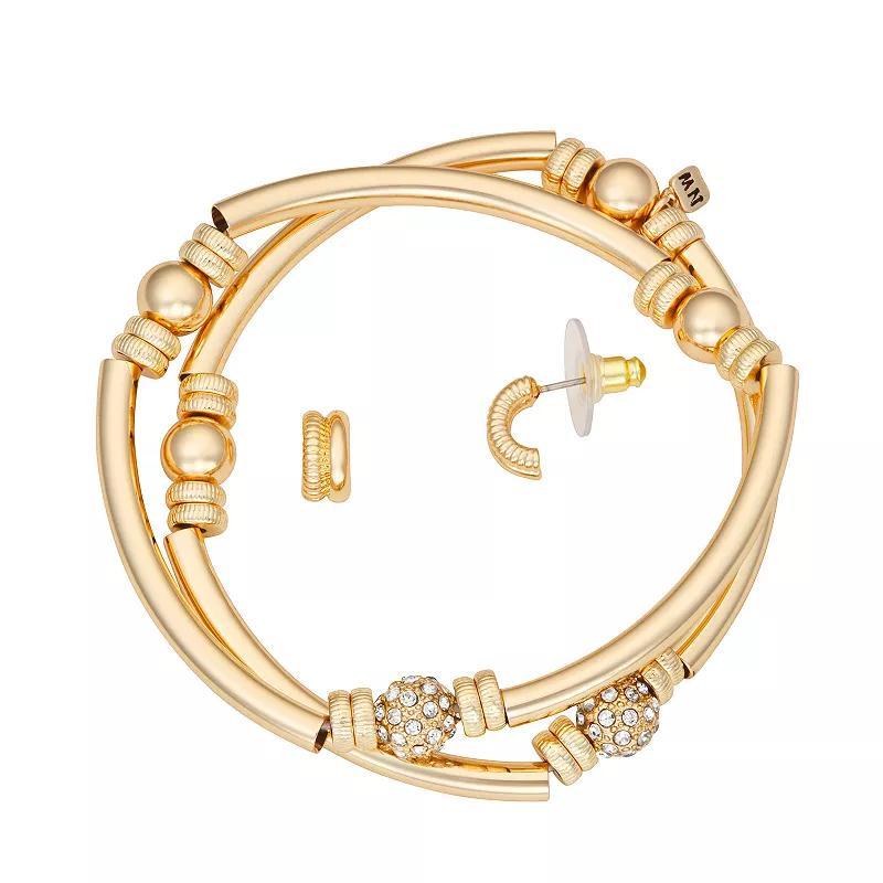 Nine West Gold Tone Crystal 2 Row Rondelle Bracelet & Stud Earring Set, Womens Product Image