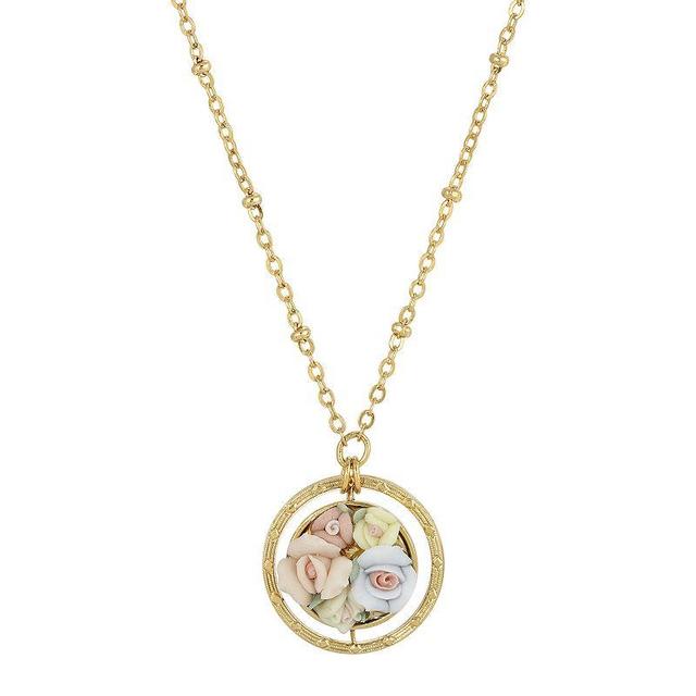 1928 Gold Tone Porcelain Flower Orbital Drop Necklace, Womens, Multi Product Image