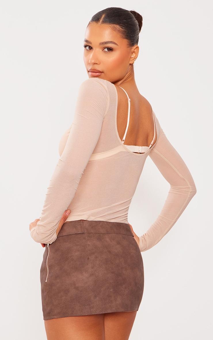 Stone Mesh Scoop Back Long Sleeve Crop Top Product Image