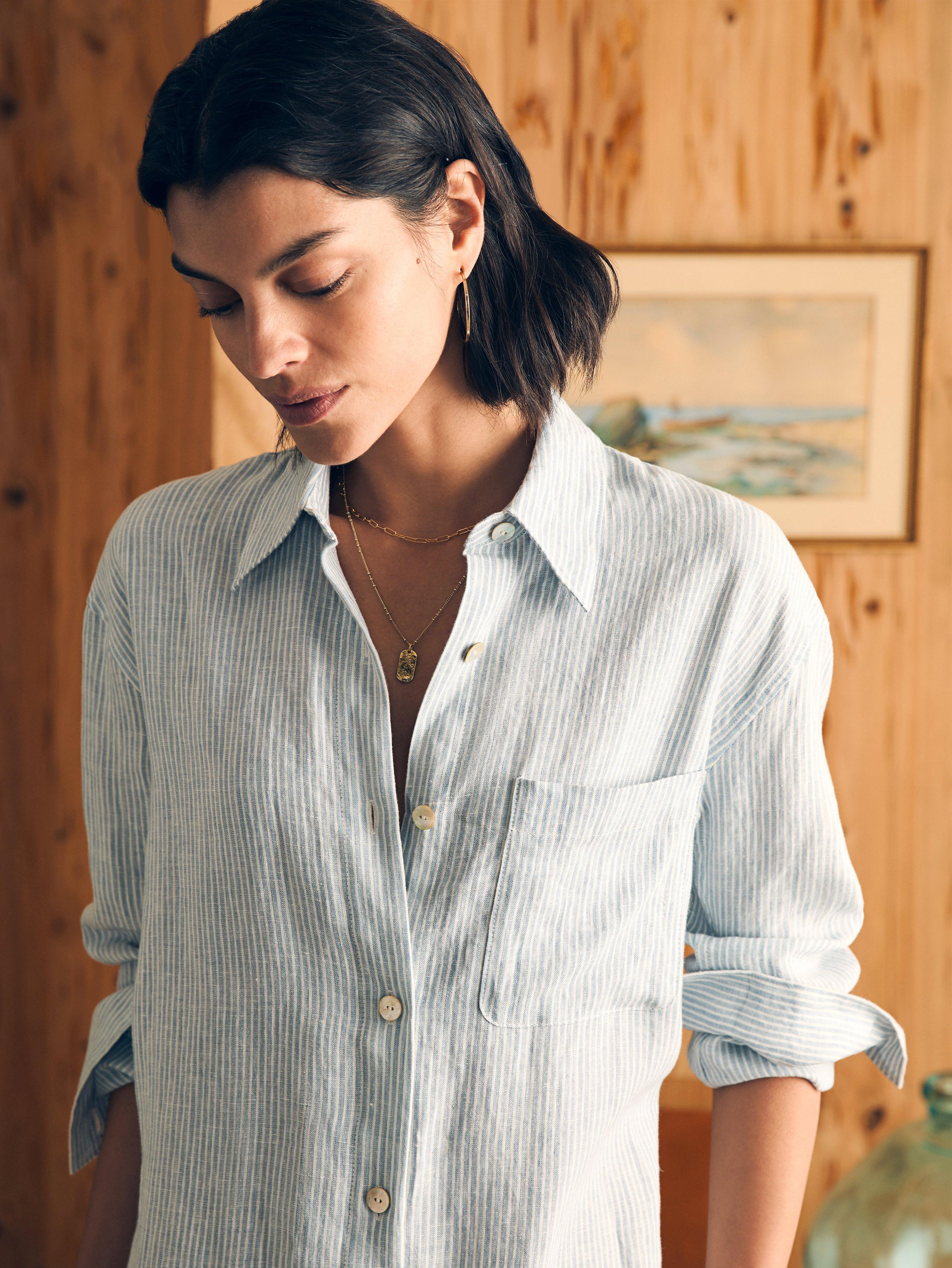 Laguna Linen Midi Dress - Ocean View Stripe Female Product Image