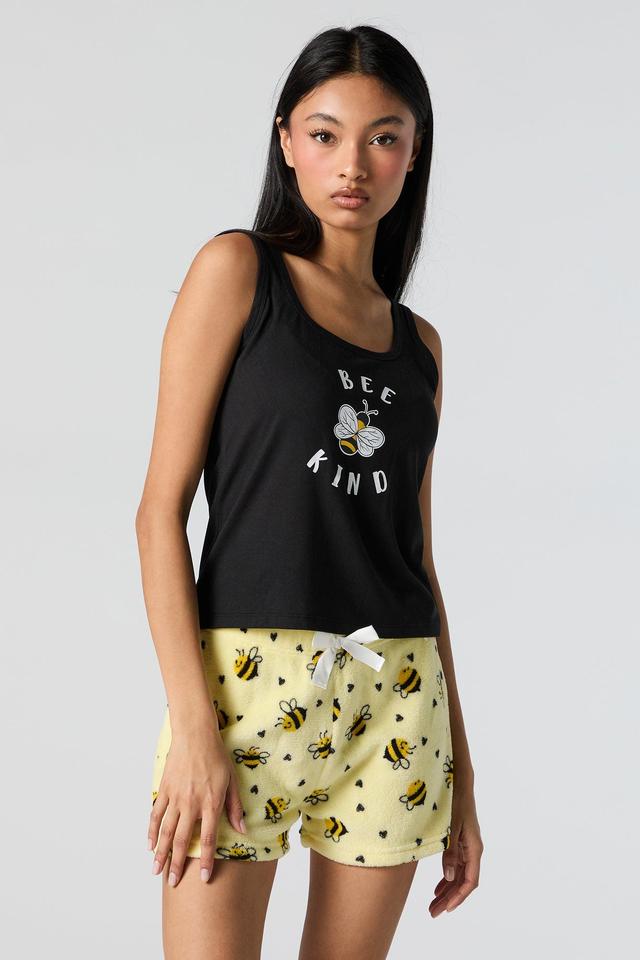 Graphic Tank and Plush Short 2 Piece Pajama Set Female Product Image