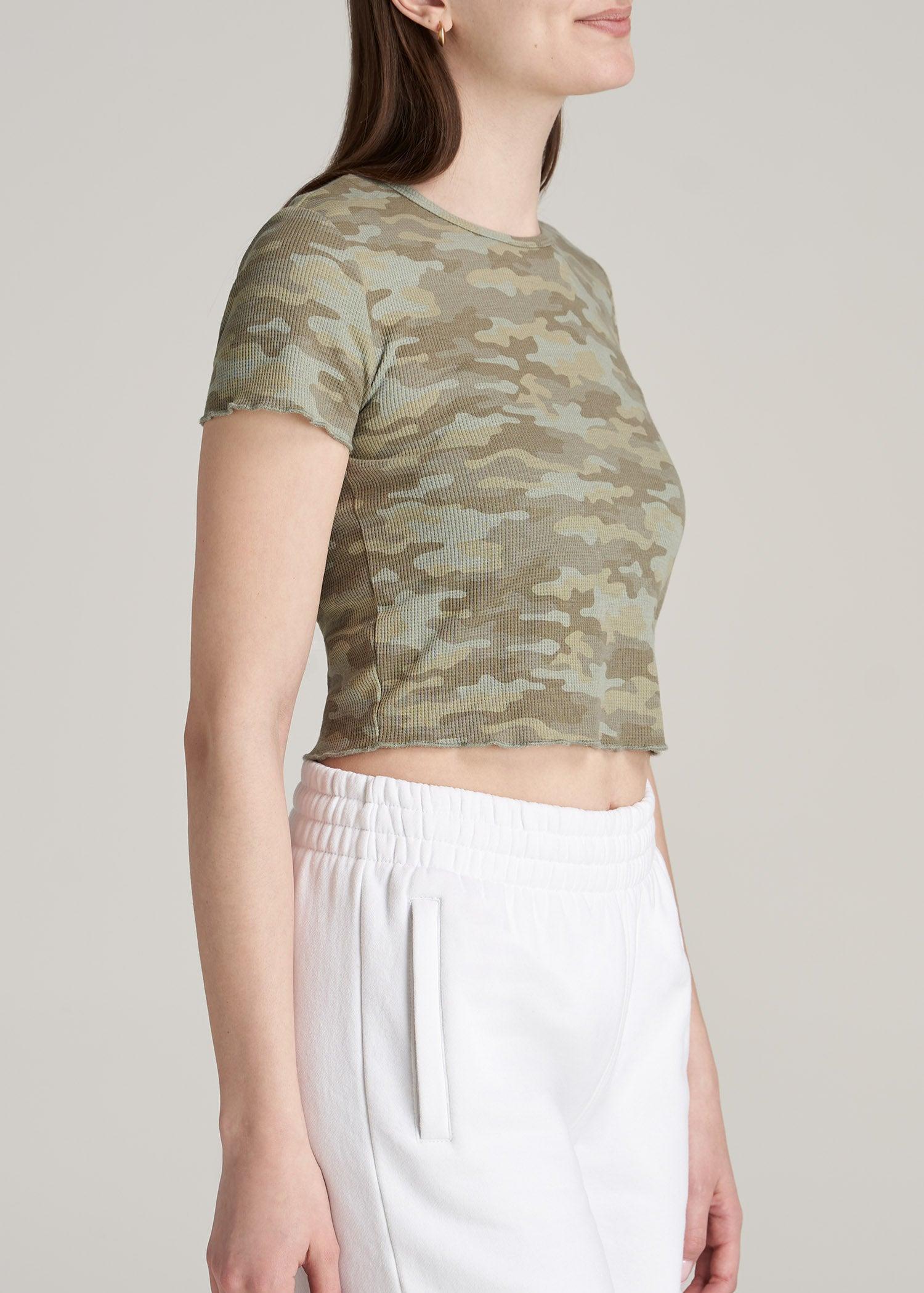 Cropped Waffle Tee in Green Camo Print - Women's Tall T-Shirts Female Product Image