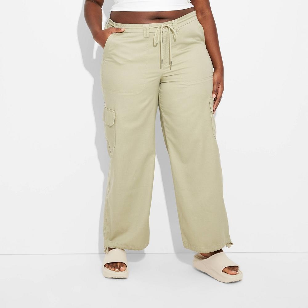 Womens Mid-Rise Wide Leg Cargo Beach Pants - Wild Fable Sage 2X Product Image