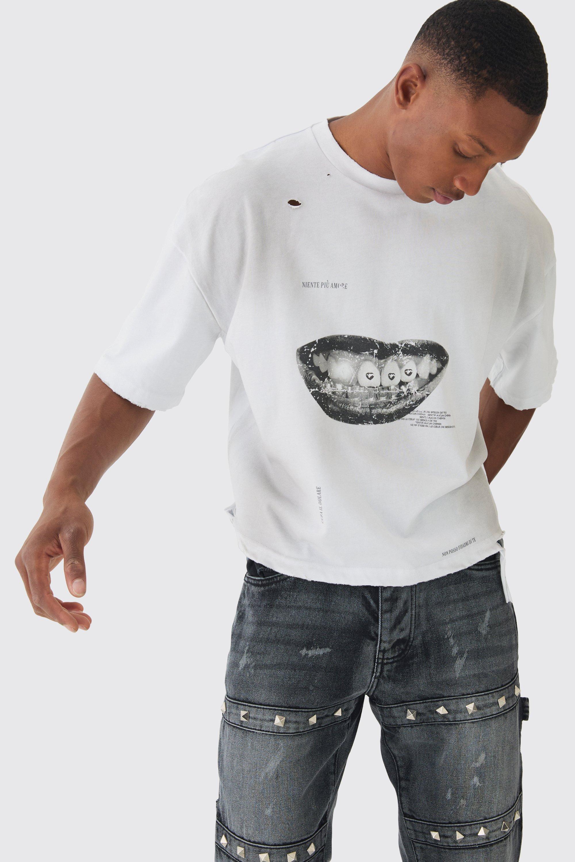 Premium Oversized Boxy Washed & Printed T-shirt | boohooMAN USA Product Image