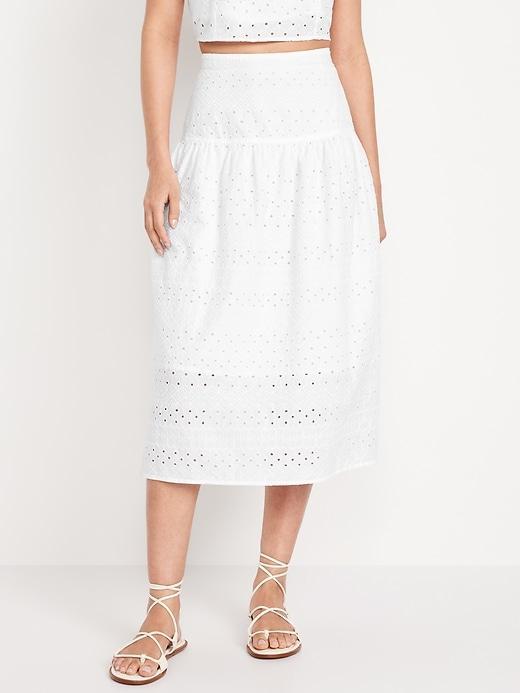 Dropped-Waist Eyelet Midi Skirt Product Image