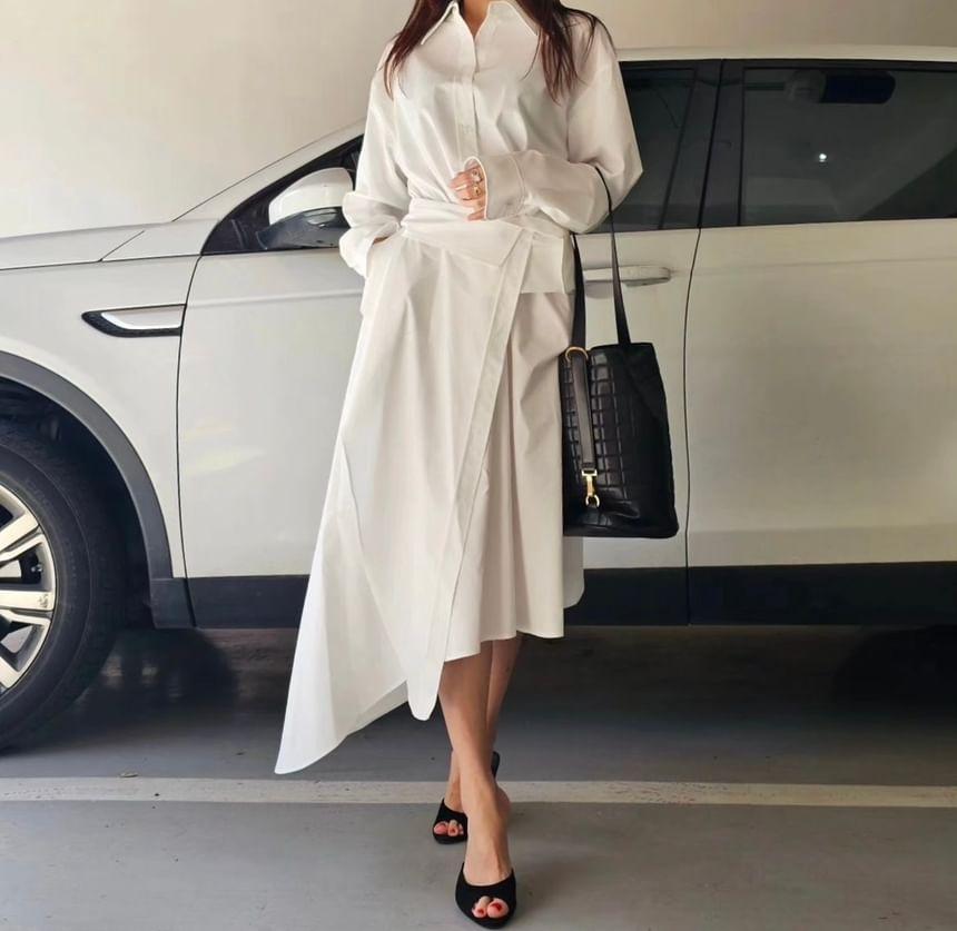 Long-Sleeve Asymmetrical Shirt Dress Product Image