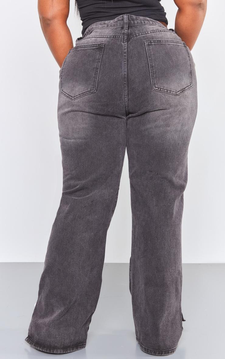 Plus Washed Black Ripped Split Hem Straight Leg Jeans Product Image